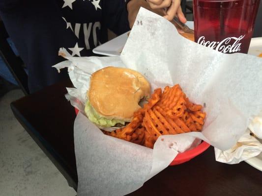 Burger with sweet potato fries