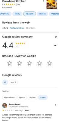 Even on Google reviews the owner said they are a catering service