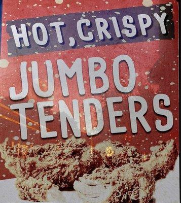 Jumbo Chicken tenders + sauce +  bread   3 pcs for 8.99 $ 4 pcs for 10.99 $ 6 pcs for  14.99 $