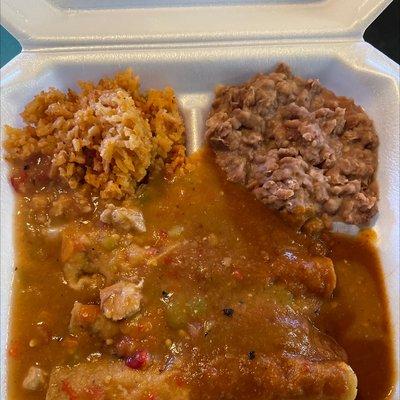 Enchiladas with green and red chili