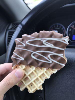 Pizzelle- crunchy waffle dipped in luxurious Belgian milk chocolate