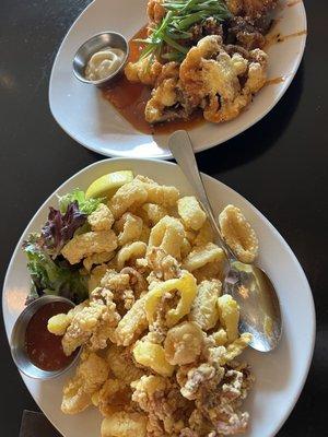 Fried calamari and fried cauliflower