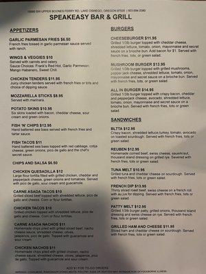 New menu as of November 2021