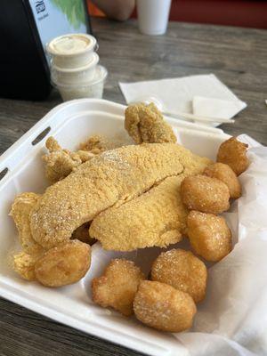 Dinner Combo - catfish nuggets and tilapia with corn nuggets and slaw