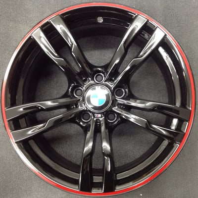 BMW 3 Series Wheels Custom Refinish Glossy Black With Red Stripe