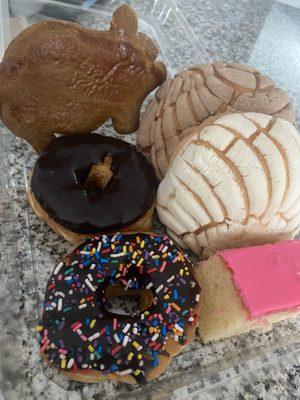 Some of the bread we have left over after a run to Mayra's The pink bread is bigger that that the one in the photo, I cut it in half