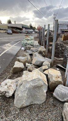 Basalt boulders in car engine to beach ball sizes.