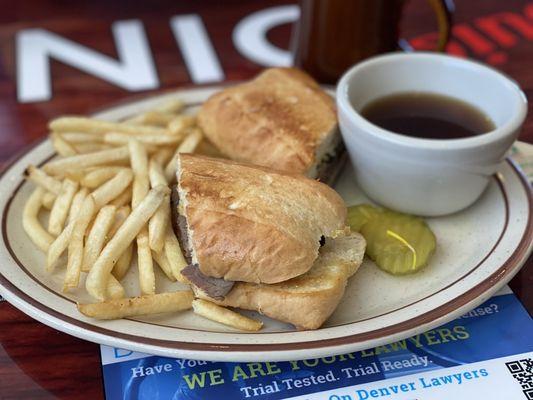 French dip with hardly any beef slices.