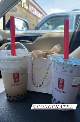 Taro tea and dirty brown sugar with boba