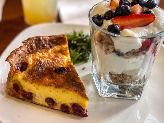 Cranberry & Mozzarella Quiche with Yogurt and granola.