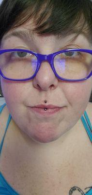 Vertical philtrum (Jestrum) piercing by Shana!