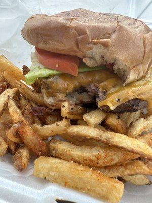 Half pound burger and fries