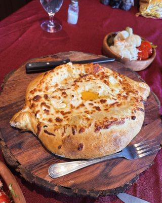 Khachapuri with an egg on top