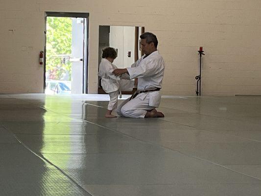 3 year old practicing her balance and kicks.