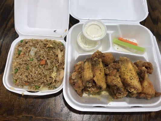 Small shrimp fried rice  Lemon pepper wings