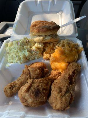 Drumsticks w  Mac n Cheese  Potato Salad Biscuit