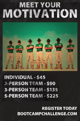 Registration prices for the 2017 BootCamp Challenge