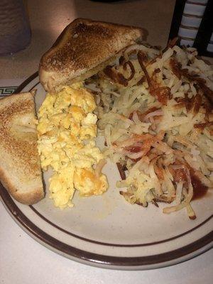 1 egg special (add cheddar cheese) with hash browns and toast