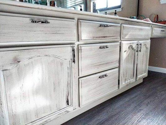 Cabinet refinish distress look