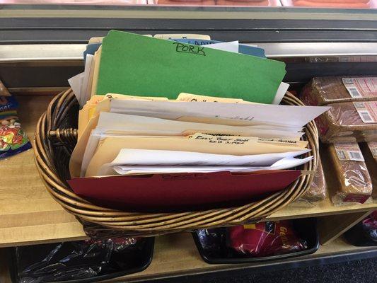 Basket of recipes for the taking at Rolf's