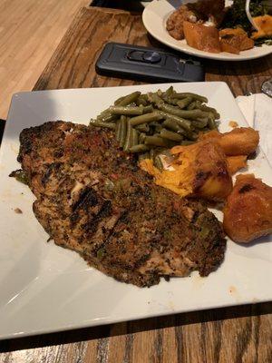 Grilled Tilapia String Beans, Yams well seasoned & sides were good.