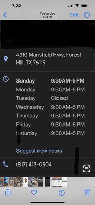 Nellie and Sue's Store Hours