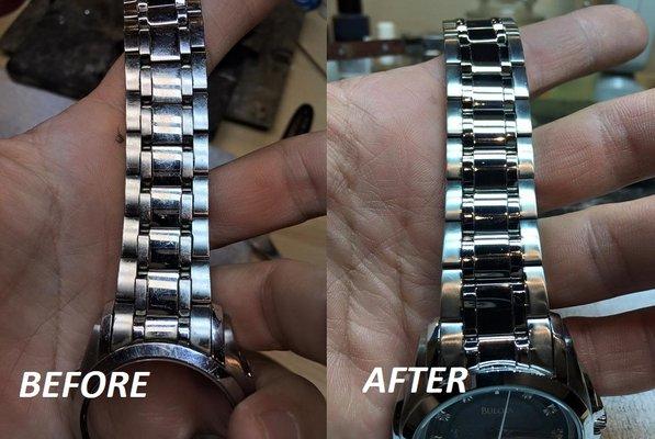 Polishing watch bends.  We can do any kind off polishing - brash, satin or high polished two tone.