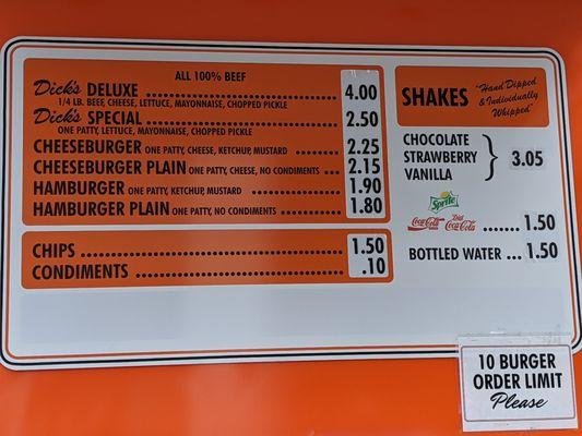 Dick's food truck menu.