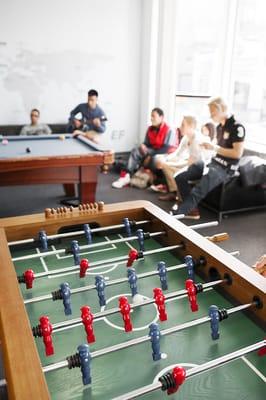 2nd floor lounge, foosball and pool tables