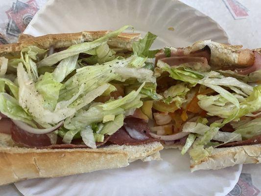 What is suppose to be a cold italian grinder with peppers . No peppers mostly lettuce 3 pieces of meat and it was grilled.