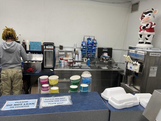 Soft serve and hot fudge/caramel sauce station