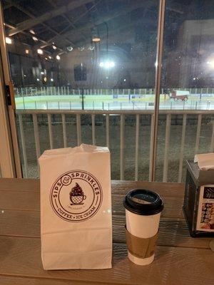 Hot soup & hot coffee in a heated enclosure is the best way to watch outdoor hockey