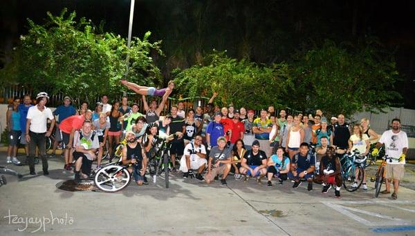 group shot of Slowhibition ride (RIP);  also check out BiciHangeo  Urban Ride... photo credited to one of the regular riders