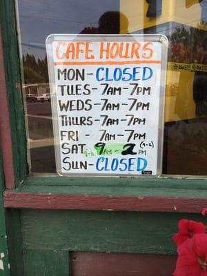 Cafe hours.