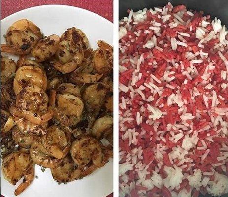 Blackened Cajun shrimp w/ beet infused jasmine rice