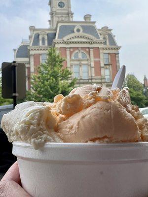 Butter pecan & cashew + peach ice cream