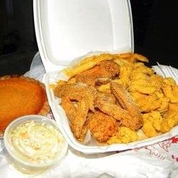 Lemon pepper wings and shrimp with fries and side of coleslaw