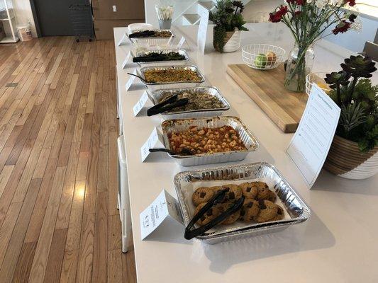 Our spread at BarkBox featuring comfort foods made from superfoods.