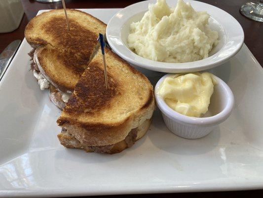 Prime rib melt and side of mashed potatoes