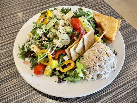 Italian chop salad with a scoop of tuna salad