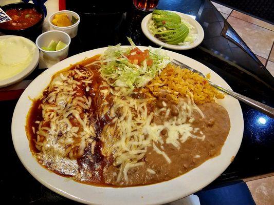 Cheese & Onion Enchilada, Chile Relleno (just a scootch eggy and maybe not totally fresh oil, but it was the end of the night!).