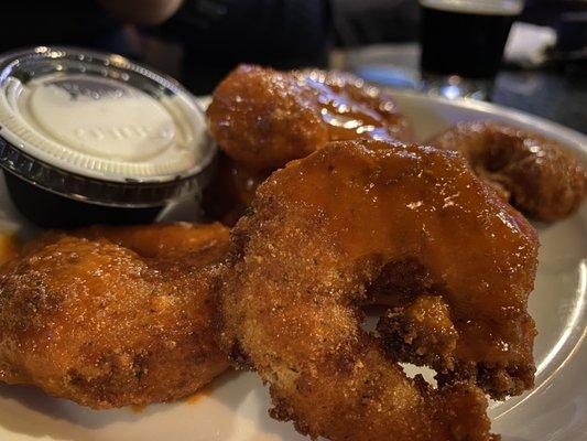 Buffalo shrimp. Asked for it breaded. They made it happen