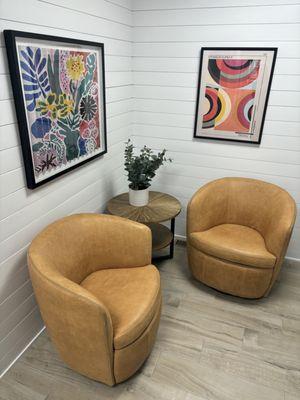 Our accessible, comfortable and serene client waiting area. Our clients receive a personal code to gain easy entrance to our building.