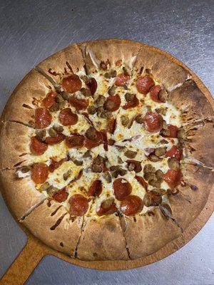 Stuffed crust build your own pizza with pepperoni and sausage