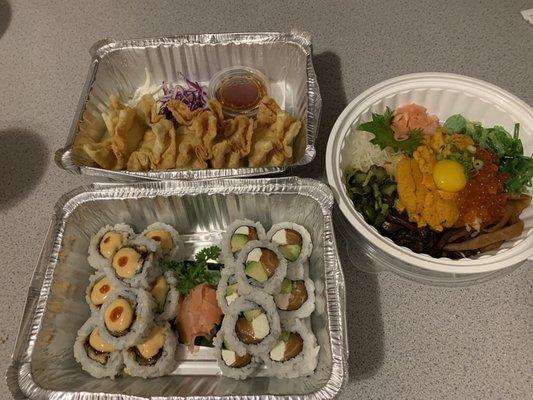 Crab Rangoon, Spicy Unagi Maki, Philadelphia Maki, Uni Don