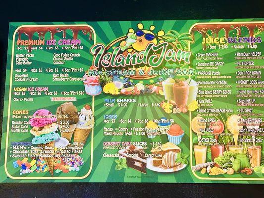 Ice cream menu