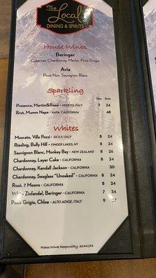 Wine menu