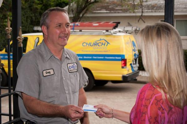 Our HVAC technician meeting a customer