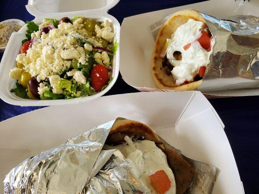 Gyro and Chicken Slouvaki with Greek Salad