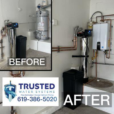 Navien tankless install with water softener relocation